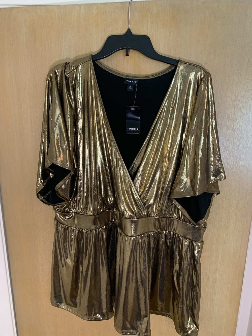 torrid Metallic Gold Wrap-Style Blouse